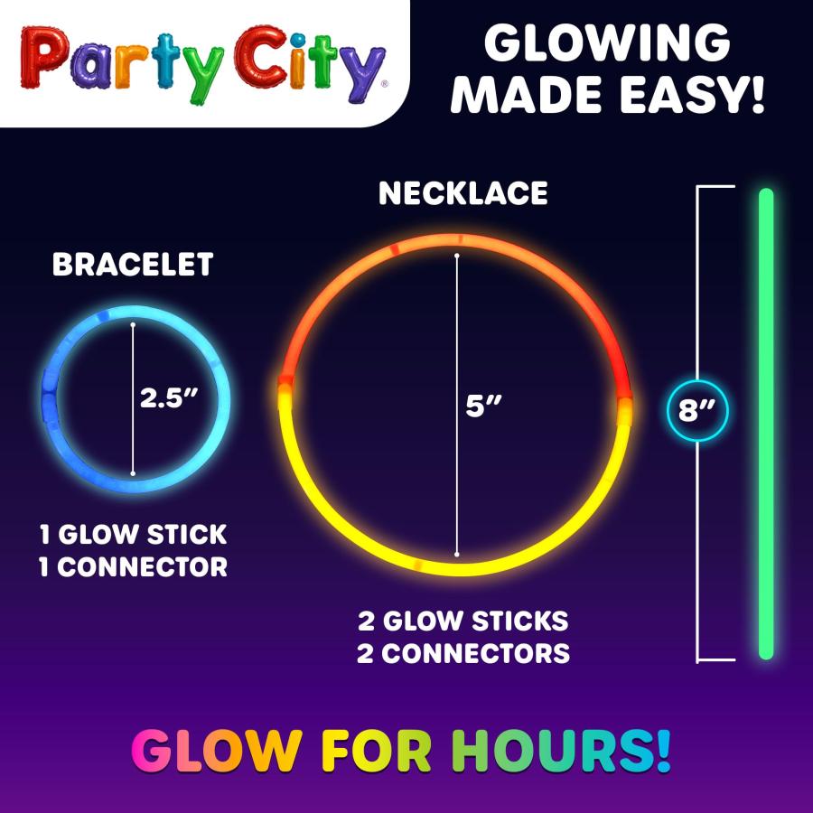 Party City (パーティーシティ) 500本入り バルクパーティーパック 8インチ - 暗闇で光るネオンパーティー用品 グロースティック コネクターブレスレット＆ネッの画像