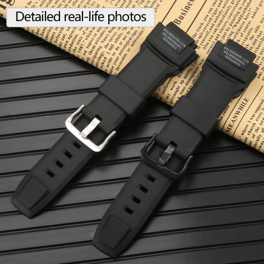 カシオ Protrek PRG-270対応 ラバー交換用腕時計バンド メンズスポーツ ステンレススチールバックル ブラックの画像