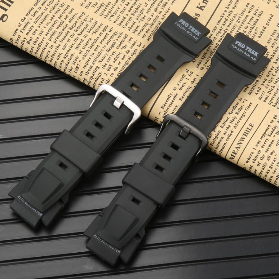 カシオ Protrek PRG-270対応 ラバー交換用腕時計バンド メンズスポーツ ステンレススチールバックル ブラックの画像