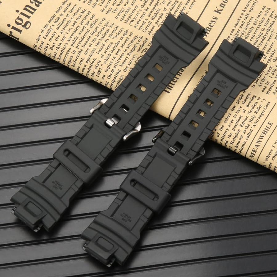 カシオ Protrek PRG-270対応 ラバー交換用腕時計バンド メンズスポーツ ステンレススチールバックル ブラックの画像