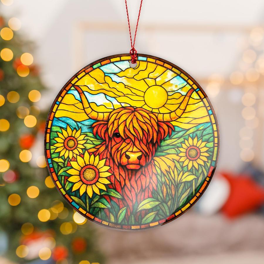ハイランドカウ サンキャッチャー オーナメント クリスマス 2025 ひまわり＆夕日 ラスティック ファームハウス_1