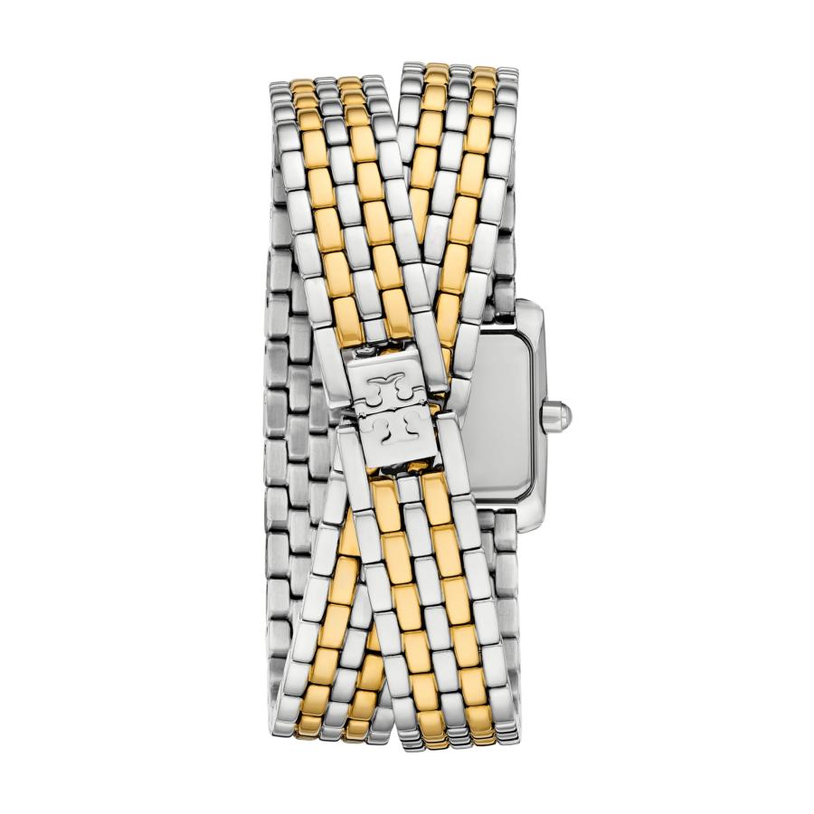 Tory Burch レディースエレノアミニダブルラップステンレススチールブレスレットウォッチ, ツートンカラーのダブルラップ。の画像