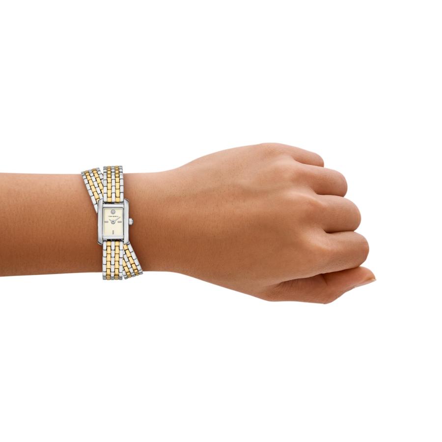 Tory Burch レディースエレノアミニダブルラップステンレススチールブレスレットウォッチ, ツートンカラーのダブルラップ。の画像