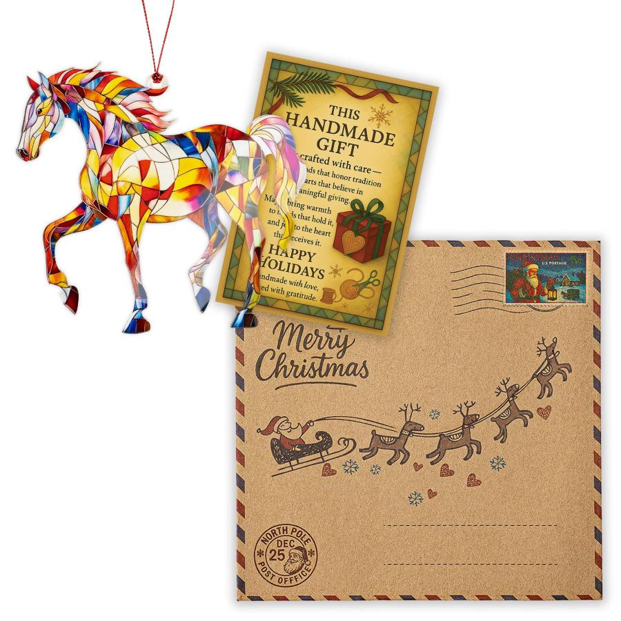 Christmas Ornaments 2026， Horse Ornament with Colorful Design， Horse Ornament for Christmas Tree， for Animal Lovers， Gifts for Horse Lovers， Artistic
