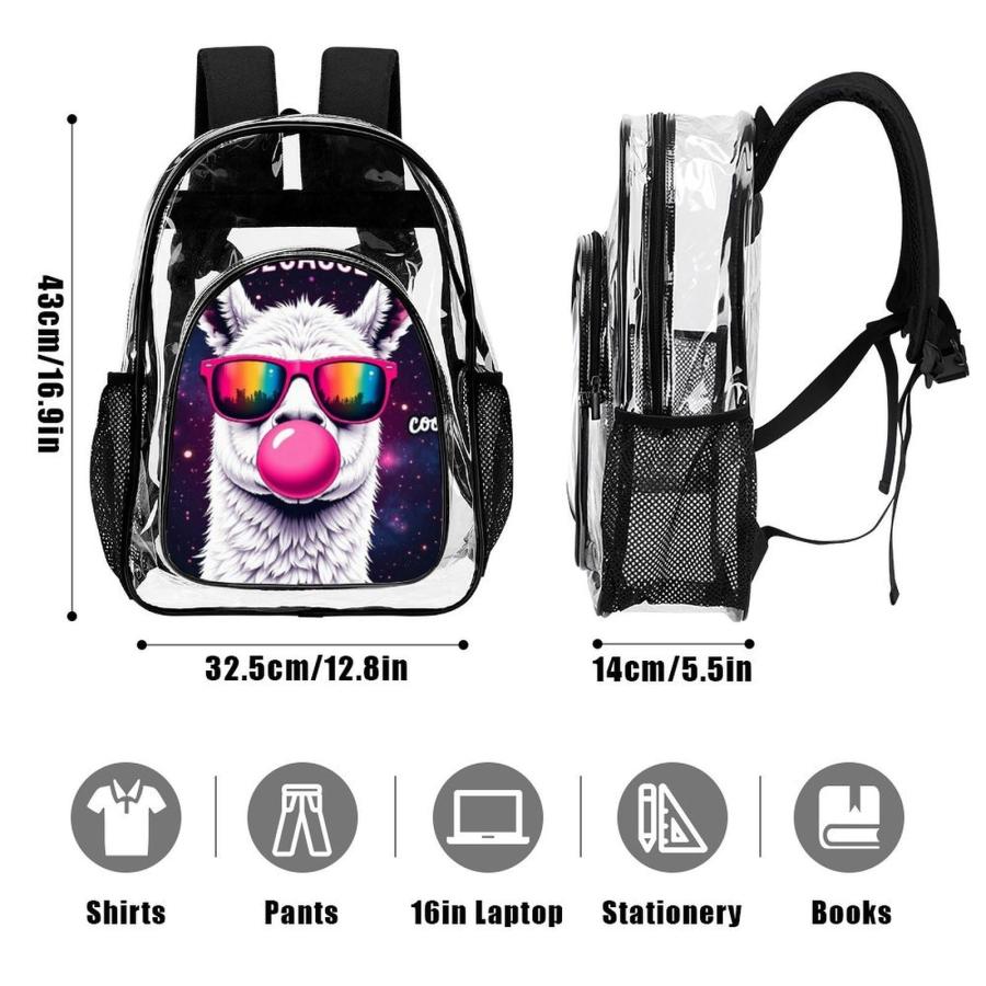 100% BLUE COLLAR Travel Laptop Clear Backpack Cartoon Alpaca Llama (3) Waterproof Clear Bag Transparent bag Transparent Backpack for Work_2