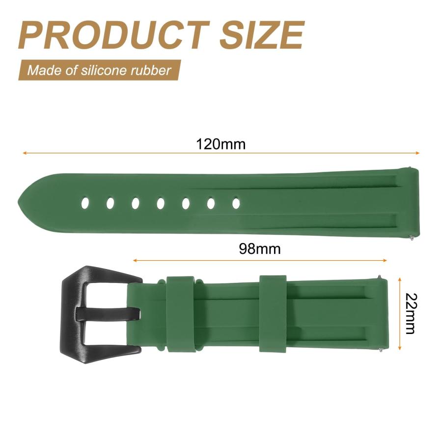 HARFINGTON (ハーフィントン) シリコーン製 腕時計バンド 22mm クイックリリース式 柔軟なソフトラバー H型腕時計ストラップ ステンレススチールブラッククラスの画像