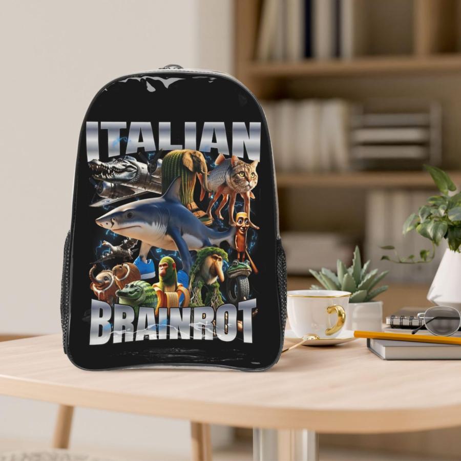 Italian Brainrot キャラクタープリント 透明PVCバックパック 軽量 旅行・通勤・スポーツ対応の画像
