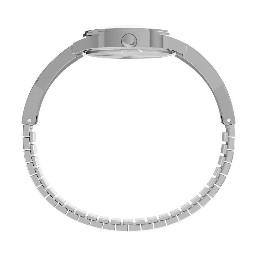 Timex レディース ファッション ストレッチ バングル 25mm 腕時計 - シルバートーン 拡張バンド ブルーダイヤル シルバートーンケースの画像