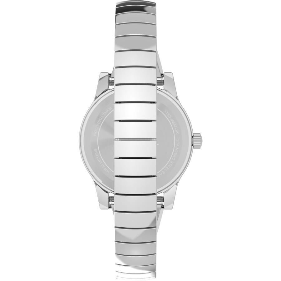 Timex レディース ファッション ストレッチ バングル 25mm 腕時計 - シルバートーン 拡張バンド ブルーダイヤル シルバートーンケースの画像