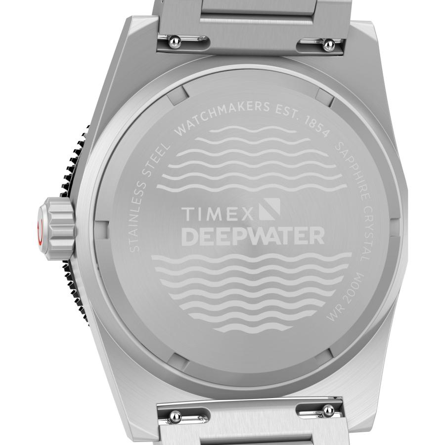 Timex ディープウォーター リーフ 41mm メンズ腕時計 ステンレススチールリンクブレスレット ブラックダイヤル 防水設計の画像
