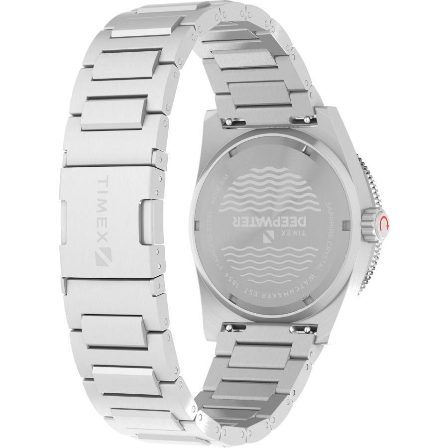 Timex ディープウォーター リーフ 41mm メンズ腕時計 ステンレススチールリンクブレスレット ブラックダイヤル 防水設計の画像