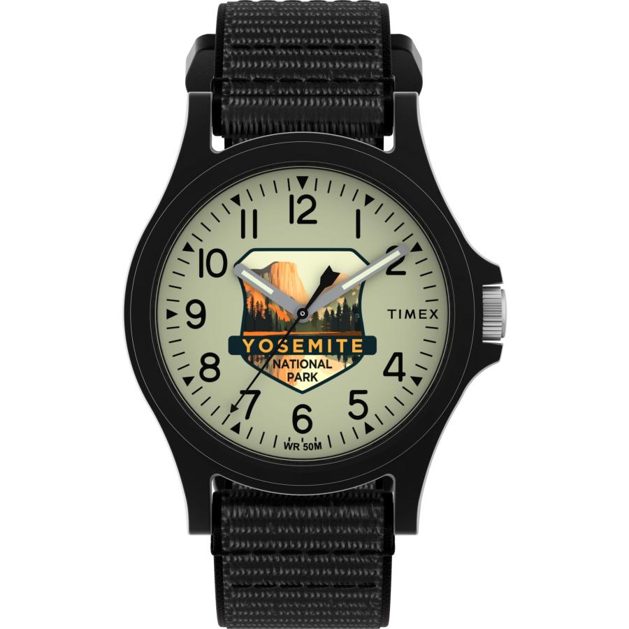 Timex ユニセックス 国立公園コレクション ヨセミテ 40mm腕時計 FASTWRAPストラップ グリーンダイヤル ブラックケース