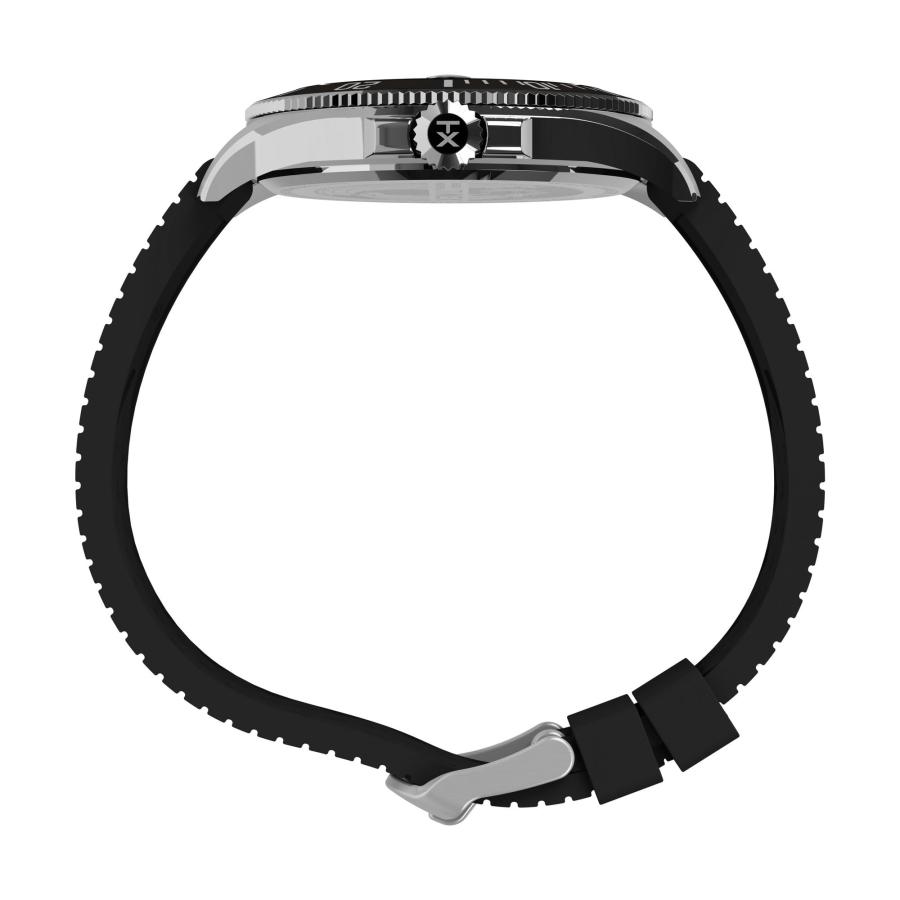 Timex ハーバーサイドコースト 43mm メンズ腕時計 ブラックストラップ ブラックダイヤル IPスチールケース 一方向回転ベゼルの画像