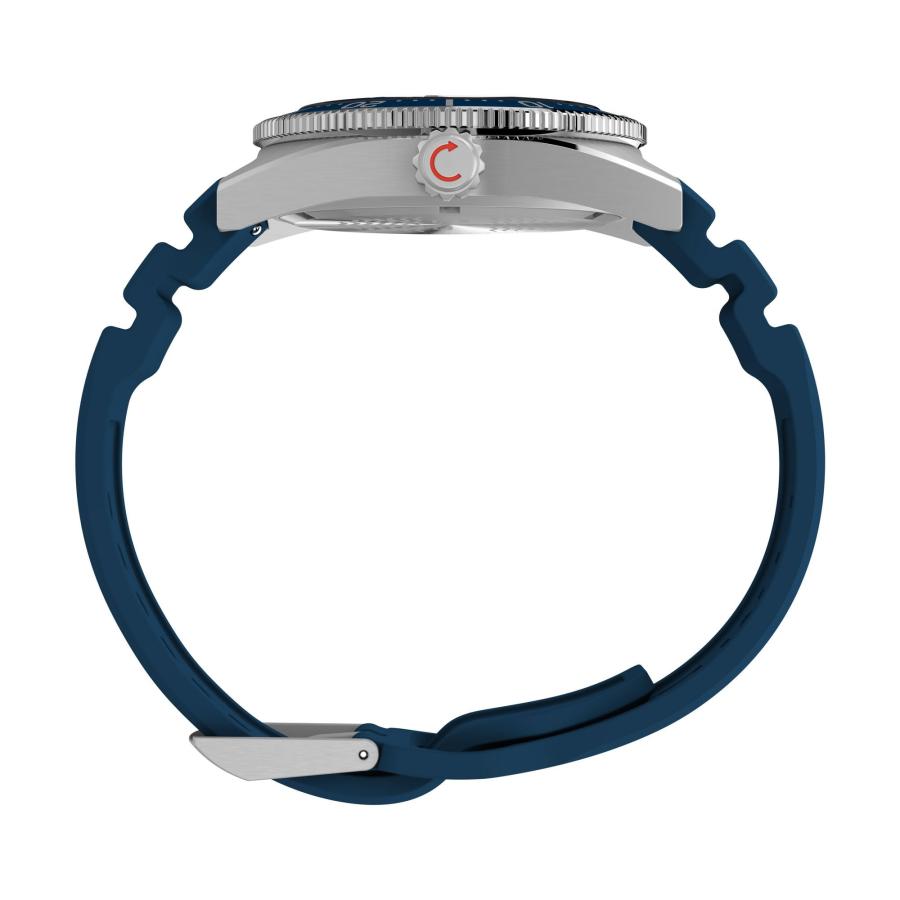 Timex ディープウォーター リーフ 41mm メンズ腕時計 ブルーストラップ ブルーダイヤル ステンレススチールケース マリンスタイルの画像
