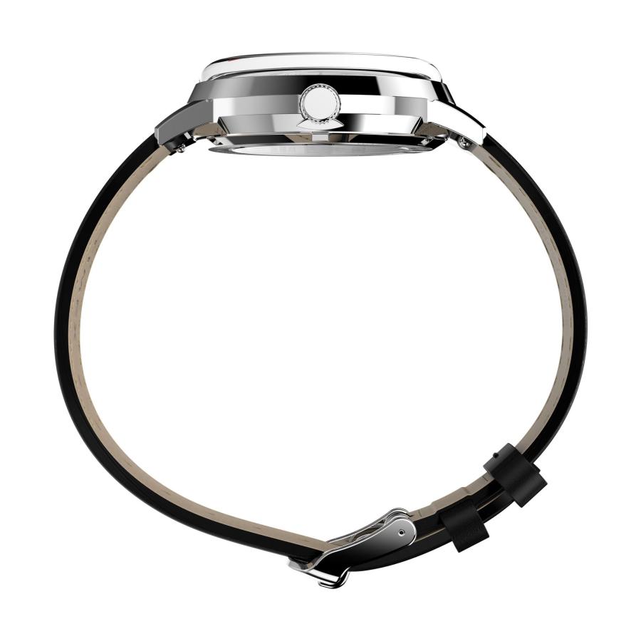 Timex Marlin モノポリー90周年記念 自動巻き 38mm ブラックレザーストラップ シルバーサンレイ文字盤 50m防水の画像