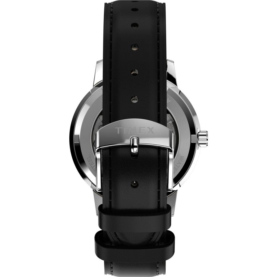Timex Marlin モノポリー90周年記念 自動巻き 38mm ブラックレザーストラップ シルバーサンレイ文字盤 50m防水の画像