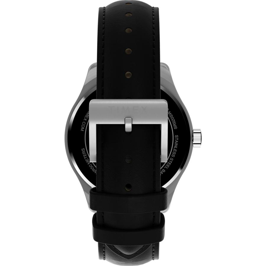 Timex メインストリート 42mm メンズ腕時計 ブラックストラップ ブラックサンレイダイヤル シルバートーンケース アラビア数字の画像
