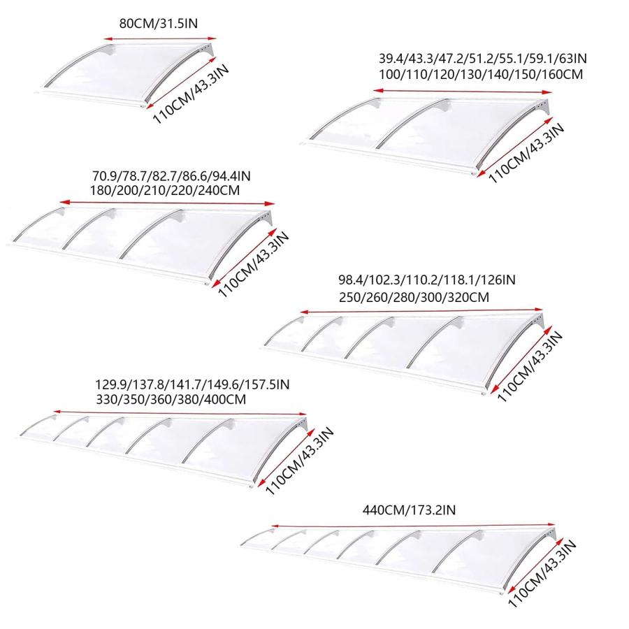 ASDQWER Curved Roofing Canopies，Polycarbonate Cover ，Awning for Door Entrance,Door Awnings Exterior，Outdoor Front Door Patio UV/Rain/Snow Protectio_1
