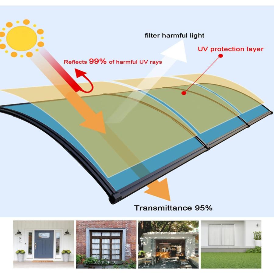 ASDQWER Curved Roofing Canopies，Polycarbonate Cover ，Awning for Door Entrance,Door Awnings Exterior，Outdoor Front Door Patio UV/Rain/Snow Protectio_4