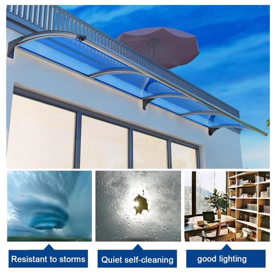 ASDQWER Curved Roofing Canopies，Polycarbonate Cover ，Awning for Door Entrance,Door Awnings Exterior，Outdoor Front Door Patio UV/Rain/Snow Protectio_5
