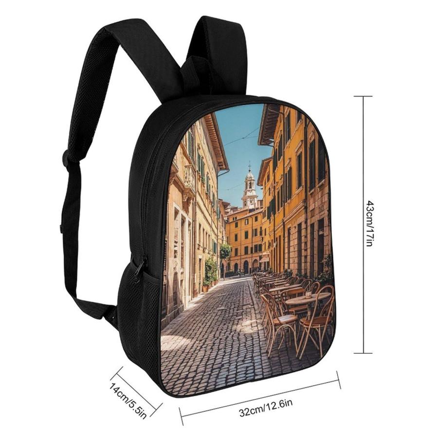 FCTVSKLN 17 Inch Backpack Old Courtyard Cafe Chair City, Rome, Italy Laptop Backpack Large Capacity Hiking Daypack Casual Shoulder Bagsの画像