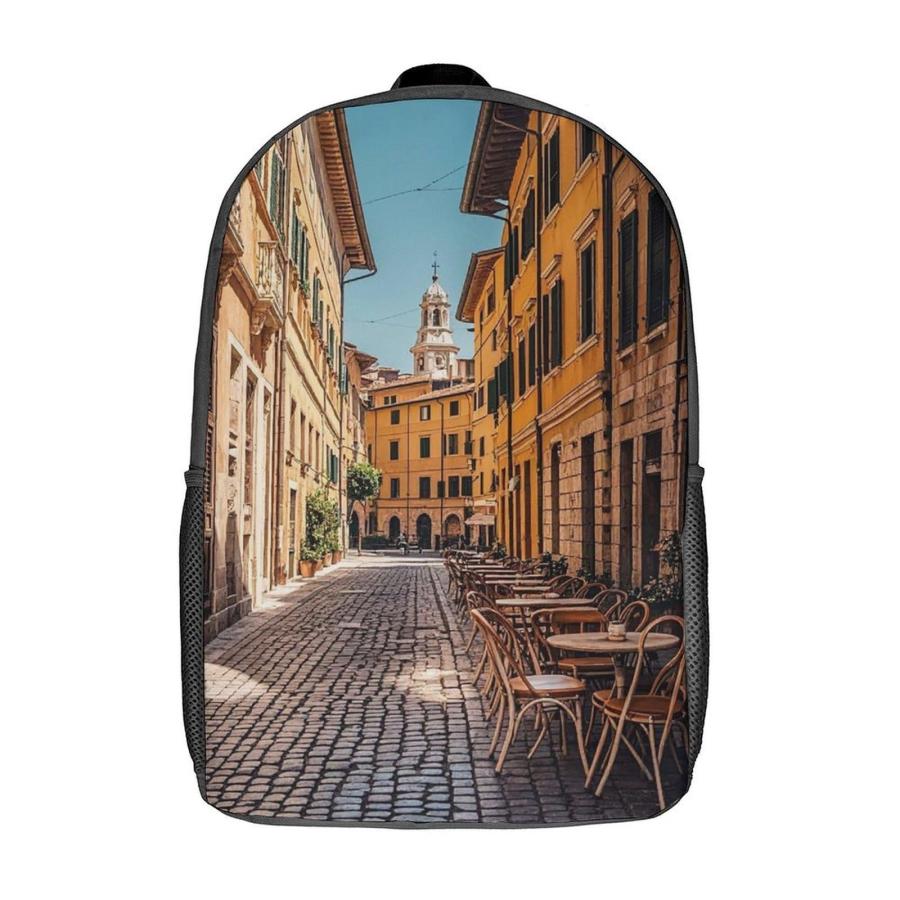 FCTVSKLN 17 Inch Backpack Old Courtyard Cafe Chair City, Rome, Italy Laptop Backpack Large Capacity Hiking Daypack Casual Shoulder Bagsの画像