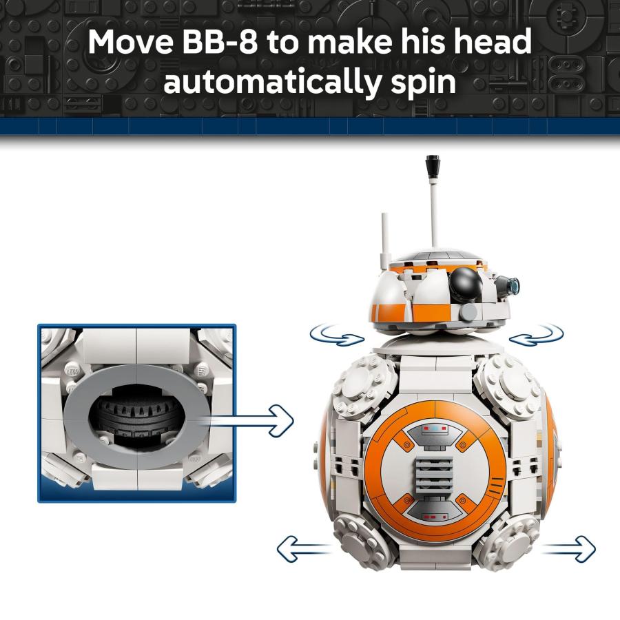 LEGO Star Wars BB-8 Astromech Droid Building Toy for Boys ＆ Girls - Play ＆ Display Building Kit W/Spinning Head Action ＆ Burner Arm for Kids ＆ Fan