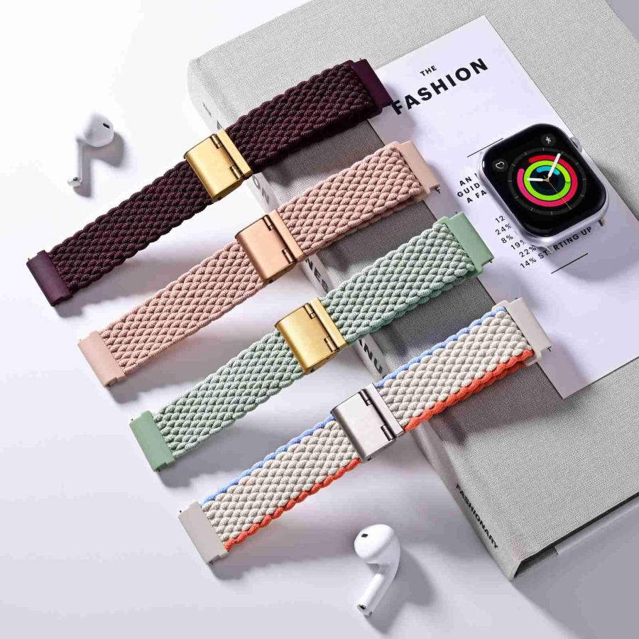 時計バンド 19mm ブレイデッドナイロン クイックリリース ピンク ゴールドバックル 編み込み 交換ベルトの画像