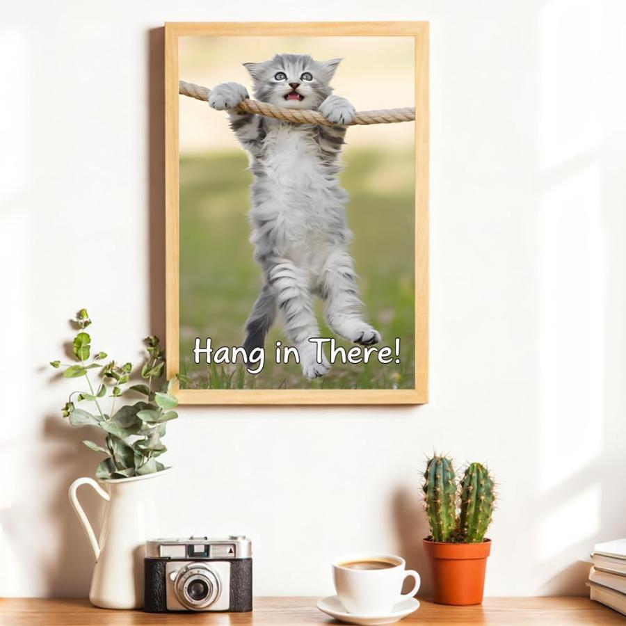 Hang in There Cat ポスター 18x12インチ モチベーションを高めるポスター インスピレーション 励まし ウォールポスター 面白い 子猫 動物 かわいいポスター プ