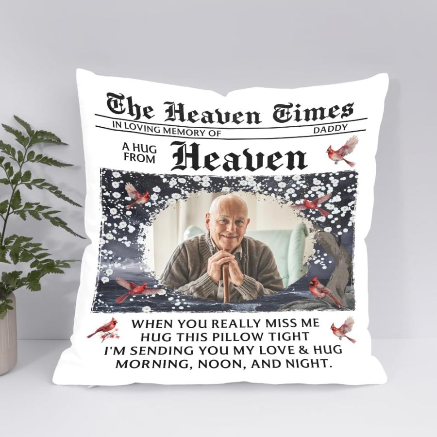 ENCYCOM Personalized A Hug from Heaven Pillow, Sympathy Gift for Loss of Loved Ones, Bereavement Remembrance Gifts, Custom Memorial Pillows with Pictuの画像