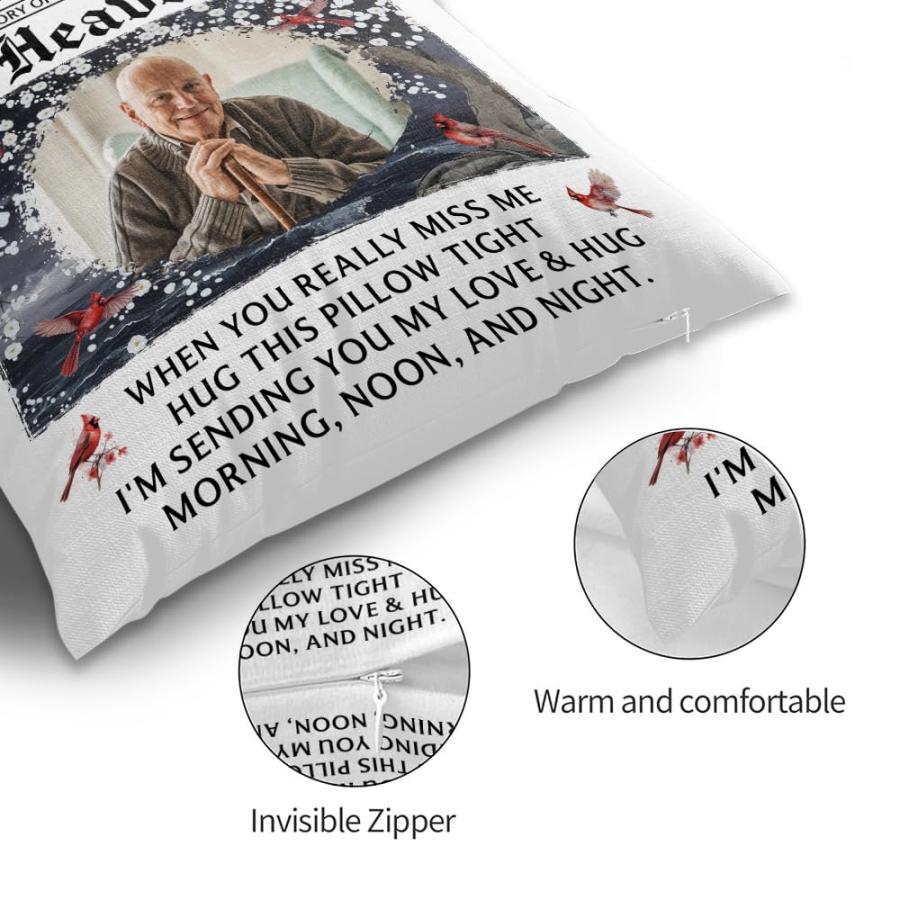 ENCYCOM Personalized A Hug from Heaven Pillow, Sympathy Gift for Loss of Loved Ones, Bereavement Remembrance Gifts, Custom Memorial Pillows with Pictuの画像