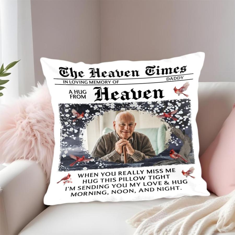 ENCYCOM Personalized A Hug from Heaven Pillow, Sympathy Gift for Loss of Loved Ones, Bereavement Remembrance Gifts, Custom Memorial Pillows with Pictuの画像