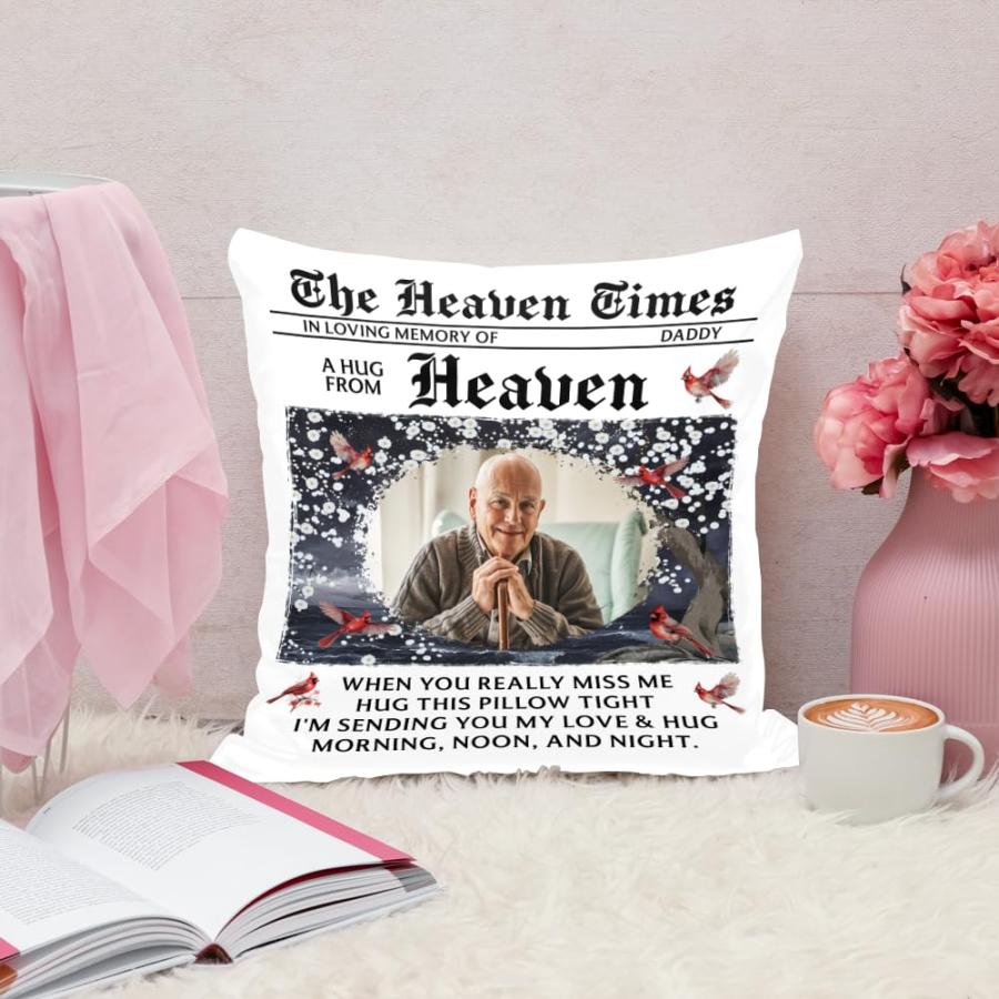 ENCYCOM Personalized A Hug from Heaven Pillow, Sympathy Gift for Loss of Loved Ones, Bereavement Remembrance Gifts, Custom Memorial Pillows with Pictuの画像