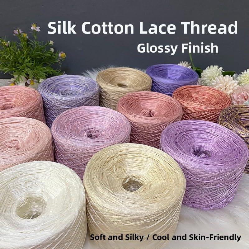 1pc Pure Cotton Silk Lace Yarn - Cool Hand Knitted Summer Hook Needle Awl Skirt Wool Ball Soft Fabric for Clothing(Pink Blue)_2