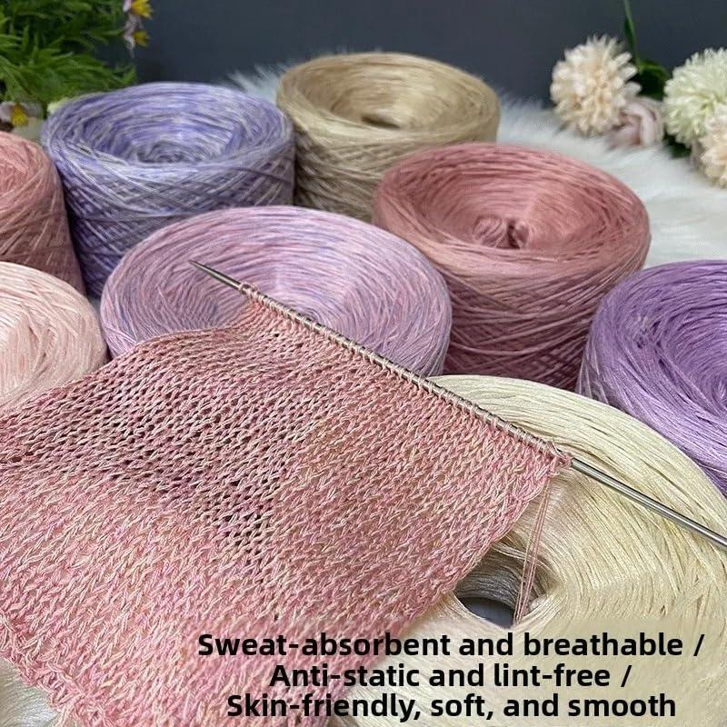 1pc Pure Cotton Silk Lace Yarn - Cool Hand Knitted Summer Hook Needle Awl Skirt Wool Ball Soft Fabric for Clothing(Pink Blue)_3