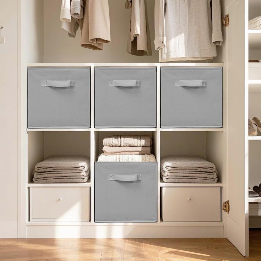 STORAGEIDEAS 11" Fabric Storage Bins， Collapsible Storage Cubes Organizer with Handles， Heavy Duty Cube Organizer for Home， Office， Shelves， Closets，_2