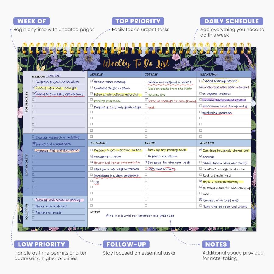 ウィークリーToDo商品目録万覚え帳 逢い引きなし A4 52枚 学習机計画者 ブロッサムピンク