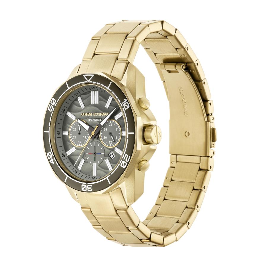 Armani Exchange A|X クロノグラフ ゴールドトーン ステンレススチール メンズ腕時計 44mm グリーンテクスチャーダイヤル AX1970の画像