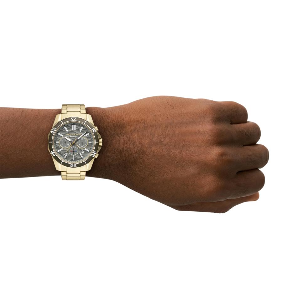 Armani Exchange A|X クロノグラフ ゴールドトーン ステンレススチール メンズ腕時計 44mm グリーンテクスチャーダイヤル AX1970の画像