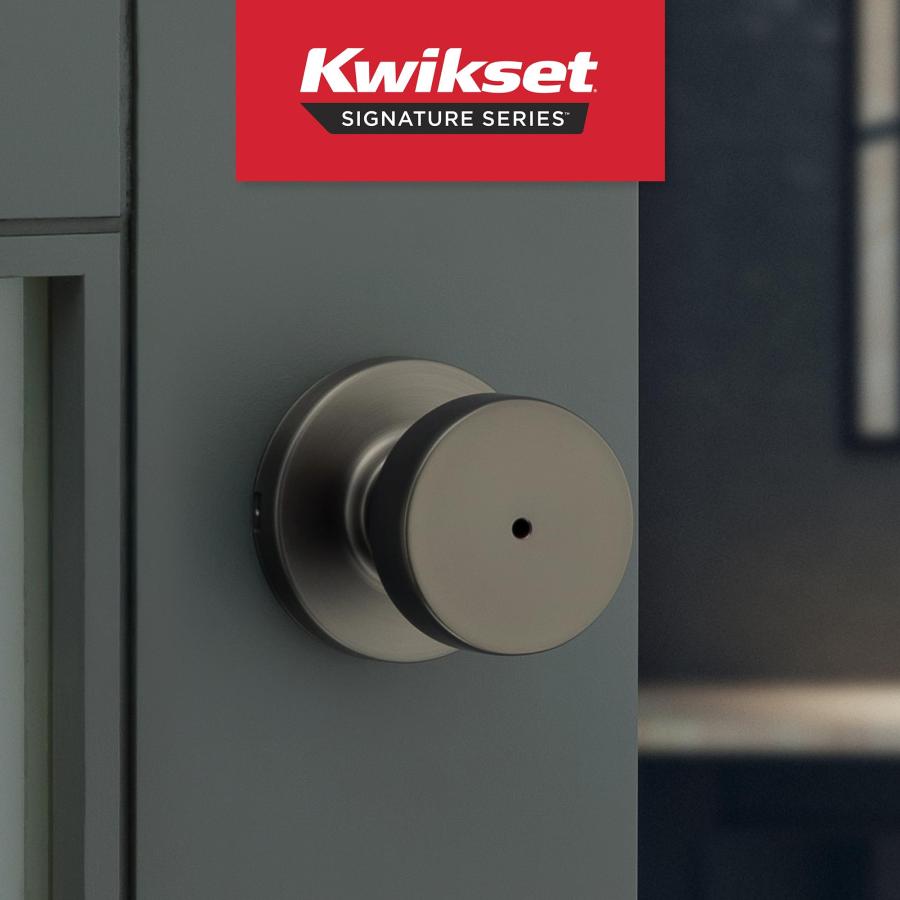 Kwikset ピズモ インテリア ラウンド プライバシードアノブ ロック付き ドアハンドル バスルームと寝室用 ガンメタル キーレス ターンロック ドアノブ_1