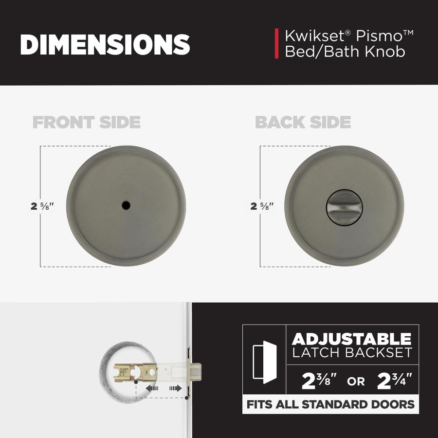 Kwikset ピズモ インテリア ラウンド プライバシードアノブ ロック付き ドアハンドル バスルームと寝室用 ガンメタル キーレス ターンロック ドアノブ_2