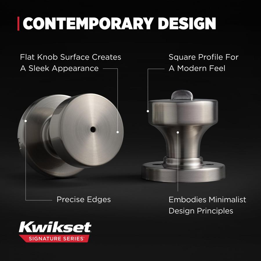Kwikset ピズモ インテリア ラウンド プライバシードアノブ ロック付き ドアハンドル バスルームと寝室用 ガンメタル キーレス ターンロック ドアノブ_6