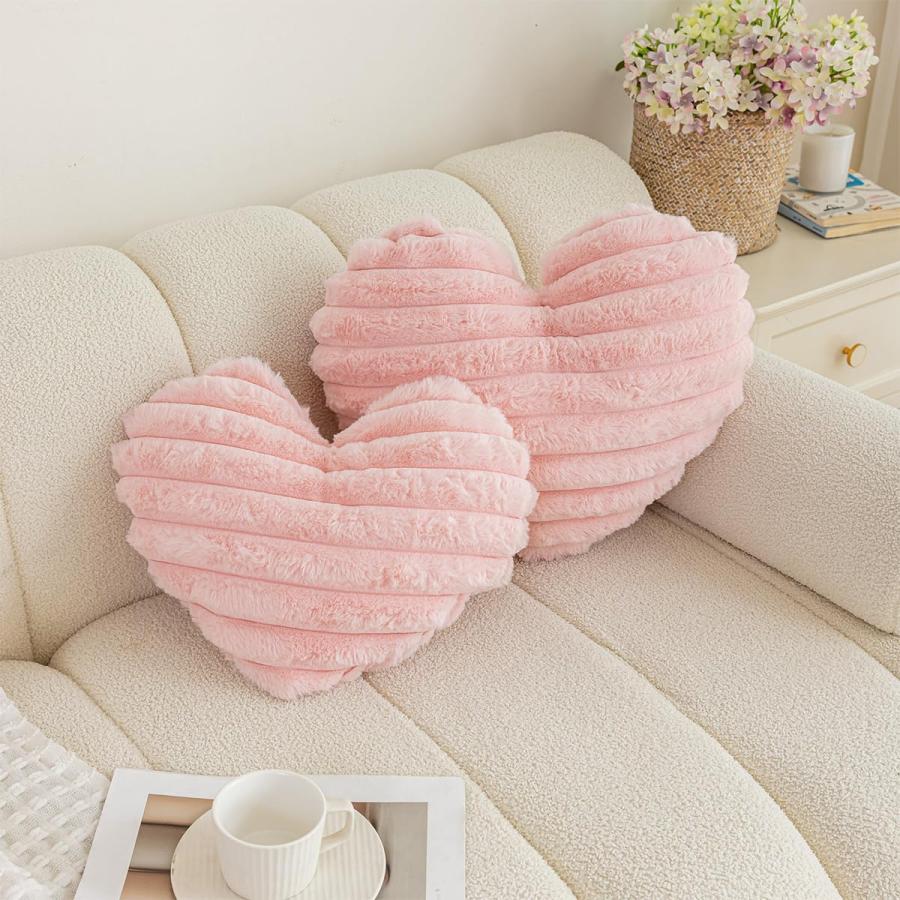 Ukadou Heart Shaped Pillow Decorative Throw Pillows for Couch Bed Soft Faux Rabbit Fur Heart Pillow Fluffy Plush Love Cushions for Valentines Day Wedd_1