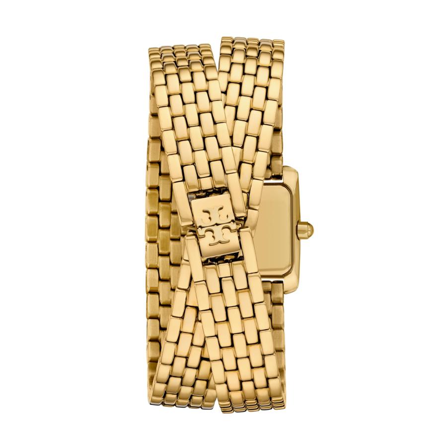 Tory Burch Mini Eleanor TBW1096 ゴールドダブルラップ ステンレス腕時計 18mmケース 長方形 クリームダイヤル 2針 レディースの画像