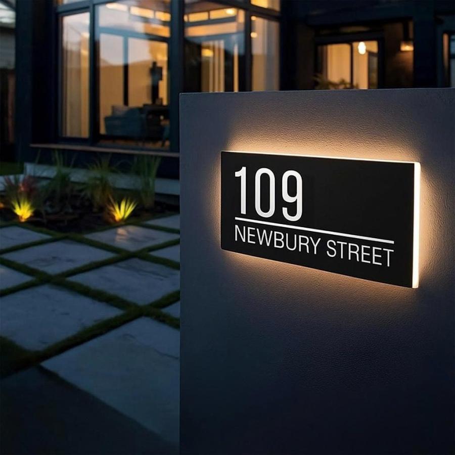 Custom Backlit LED House Number Sign for Outside， Modern Illuminated Address Plaque for Home， Personalized Lighted Sign - Waterproof (20x10cm(8 x 4 in_1