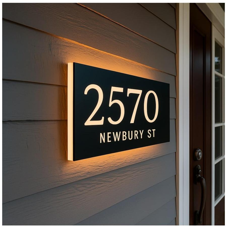 Custom Backlit LED House Number Sign for Outside， Modern Illuminated Address Plaque for Home， Personalized Lighted Sign - Waterproof (20x10cm(8 x 4 in_3