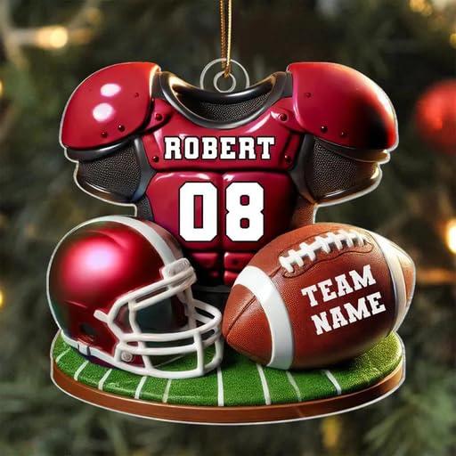 名入れ フットボール アクリルオーナメント 2025 名前・背番号・チームカスタム クリスマスツリー飾り スポーツギフト_1
