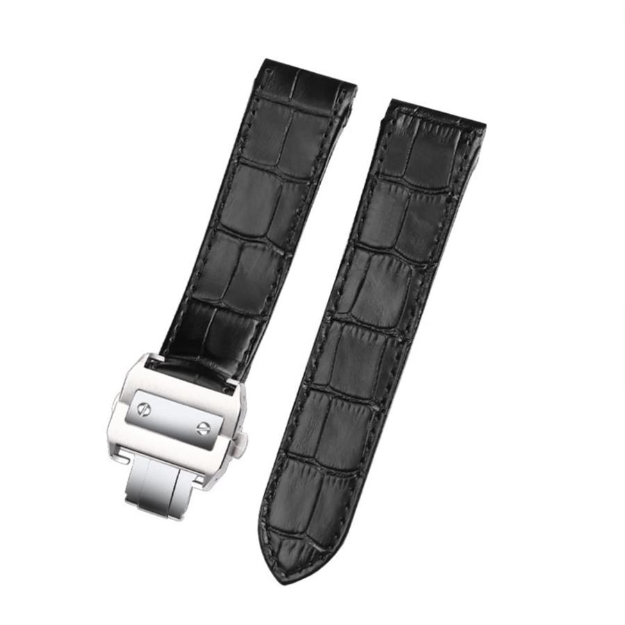 カルティエ サントス Santos 100 対応 本革牛革バンド メンズ レディース 20mm 23mm ブラック×シルバー 腕時計ベルト