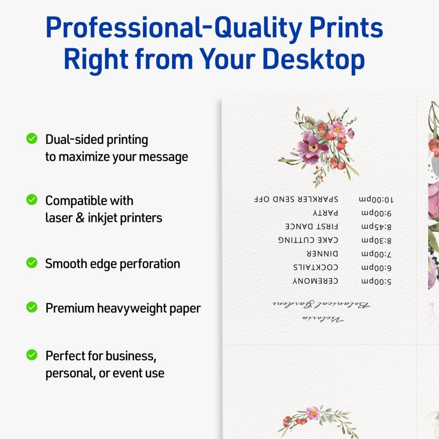 Avery Printable Rectangle Quarter Fold Greeting Cards， 4.25" x 5.5"， Textured Matte White， Laser ＆ Inkjet Compatible， 50 Total， Great for Product Bra_1