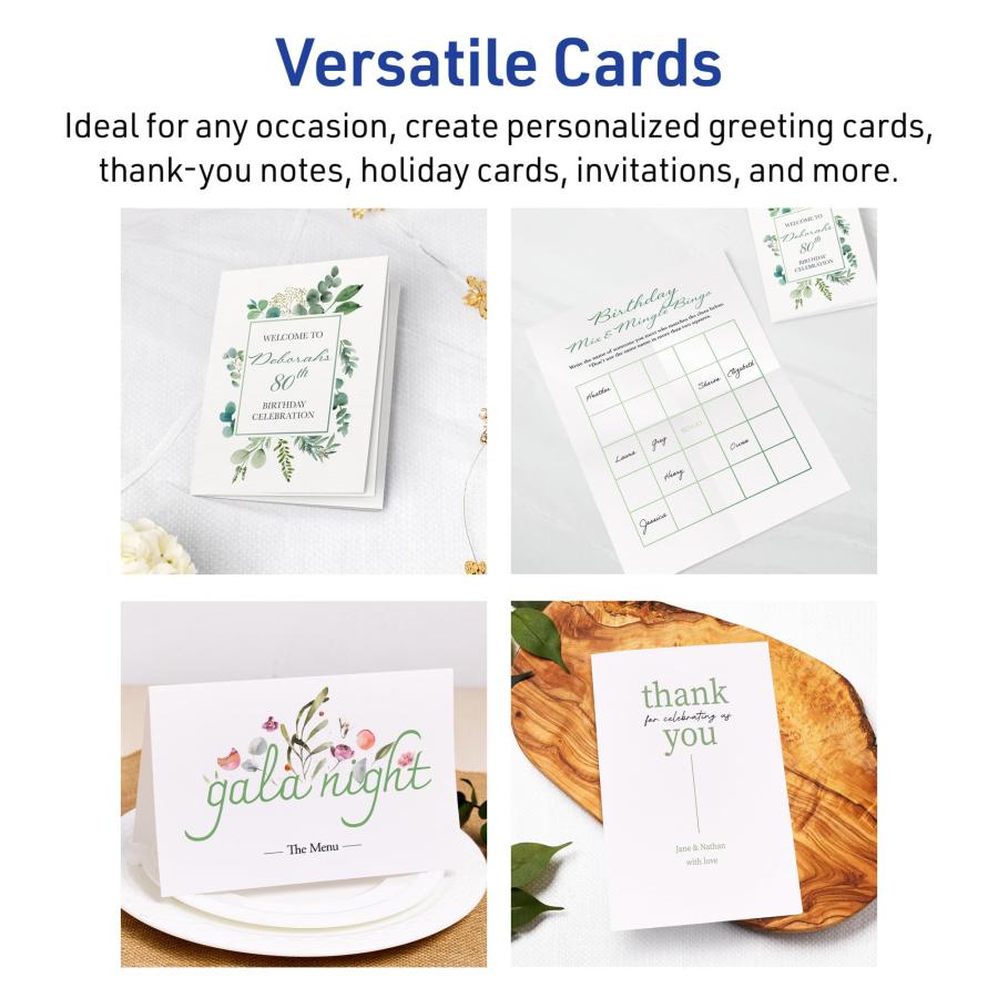 Avery Printable Rectangle Quarter Fold Greeting Cards， 4.25" x 5.5"， Textured Matte White， Laser ＆ Inkjet Compatible， 50 Total， Great for Product Bra_3